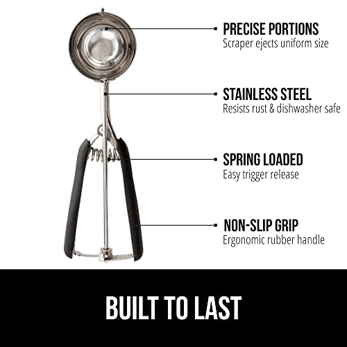 GORILLA GRIP BPA-Free Stainless Steel Cookie Scoop, 1 TBSP Scooper #60, Soft Grip Handle, Easy Food Release, Create Even Portion Sizes, Multipurpose Kitchen Melon Baller, Meatball Spring Scoops, Black