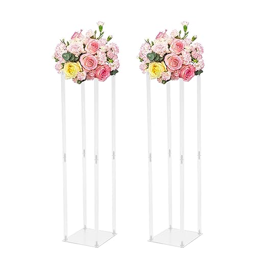 2 Stück Blumenständer 100cm, Klare Acryl Säule Vase, Hochzeit Tisch Mittelstücke, Künstliche Blumen Arrangement Pflanzer, für Hochzeiten, Heimdekoration, Hotels, Party Deko