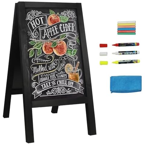 HUAZI Chalkboard Sign 40x20'' Double-Sided Display Chalk Board Signs A Frame Chalkboards with Liquid & Solid Chalk for Cafeteria Street Party Restaurant Cover