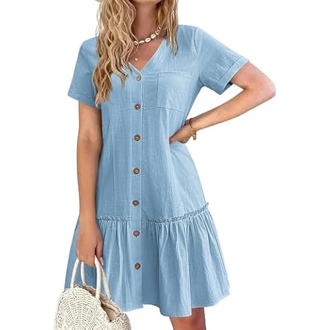 HOTOUCH Women's V-Neck Cotton Linen Dress Cover