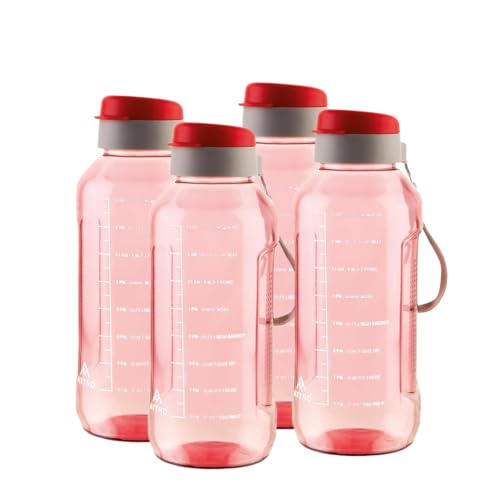 Image of ATTRO Ultra Pro 2 Motivational 2-Liter BPA-Free Water Bottle with Leak-Proof Flip-Top Cap, Nylon Strap and Stylish Red Color for Daily Hydration-Set Of 4