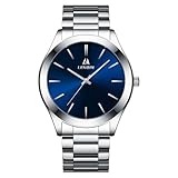 LN LENQIN Relojes Hombre Acero Inoxidable Reloj Analógico de Cuarzo para Hombre Impermeable Relojes de Pulsera Minimalista Luminoso Fecha Negocios Casual Diseñador Reloj de Hombre (0547-Silver Blue)