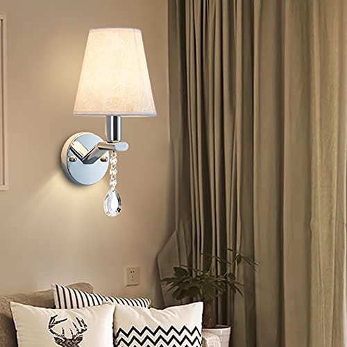 Aplique de pared clásico con pantalla de tela blanca y base E27 para dormitorio 4