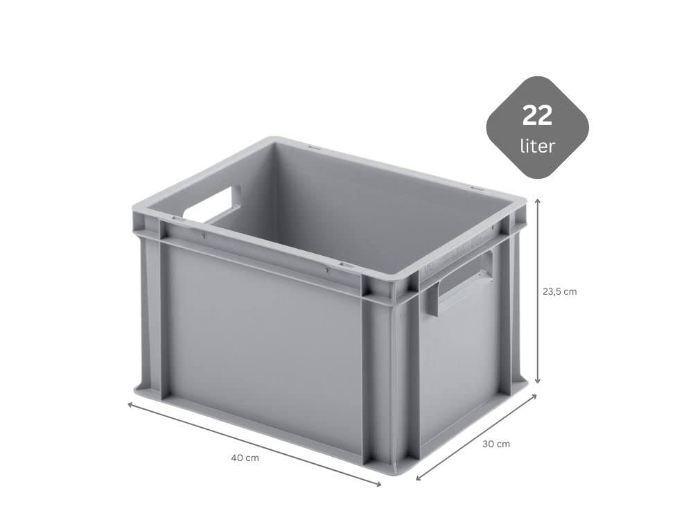 SparSet 10x Eurobehälter mit offenem Griff | HxBxT 23,5x30x40cm | 22 Liter | Grau | Eurobox, Transportbox, Transportbehälter, Stapelbehälter