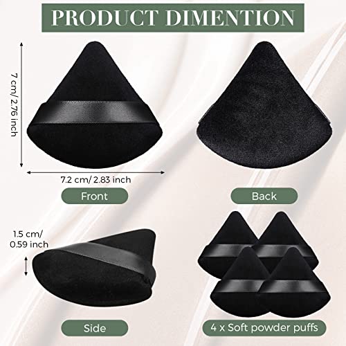 Triangle Makeup Sponge 4 Pcs Cosmetics Face Powder Puff Foundation Soft Triangle Powder Puff Velvet Powder Puff Body Powder Cushion Puff Dry Wet Powder Puff Pads for Loose Powder (Black) - Image 3