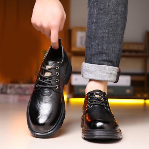 Mens Leather Lace-Up Dress Oxfords Shoes Round Toe Non Slip Chunky Heels Casual Derby Shoes for Formal Business Wedding2