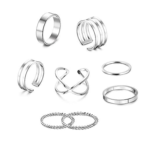 MILACOLATO-Juego 8 Piezas Juntas Huecas de Anillos para Nudillos Anillo de Acero Inoxidable, Anillos Simples Apilables para Dedos Lisos para Mujeres, Anillo Midi Bohemio Simple Chapados En Oro/Plata