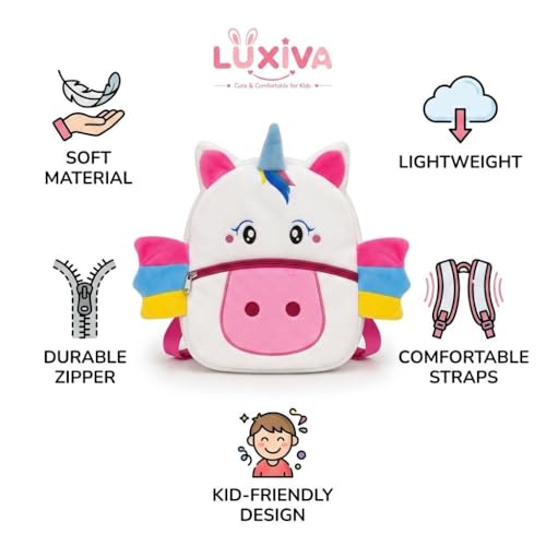 Image of Cartoon Plush Kids School Bag 2-6 Years | Soft Toy Backpack for Boys & Girls | Toddler Nursery Preschool Bag | Lightweight Adjustable Straps