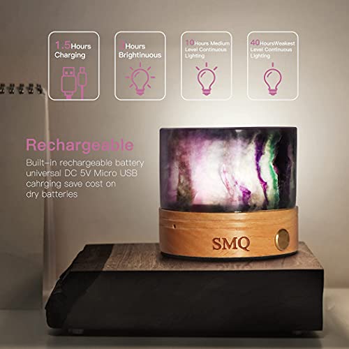 Smq Rainbow Fluorite Crystal Night Light With Usb Charging Port,Handmade Polished Natural Stone Cylindrical Touch Night Lamp With Wooden Base For Living Room,Shelf,Office #TOP1
