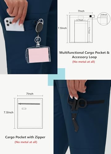 Image of MIVEI High Waisted Jogger Style Scrub Pants for Women - 8 Pockets Medical Bottoms Tapered Yoga Waistband Ribbed Ankle Cuffs