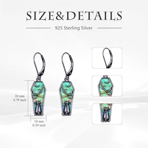 Spider/Bat/Skull/Black Cat Earrings for Women 925 Sterling Silver Coffin Dangle Earrings Gothic Jewelry Halloween Gifts for Girlfriend Her4