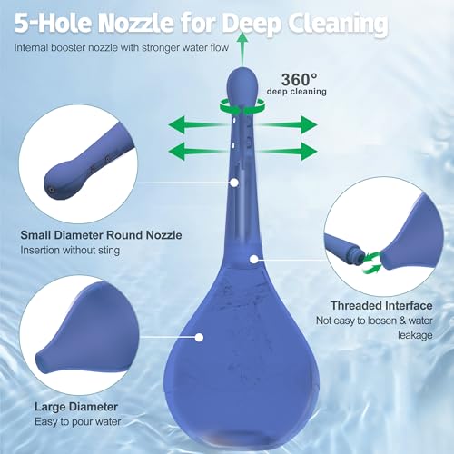 Image of Enema Douche for Men & Women - Anti Back-Flow Anal Bulb with 5-Opening Spray Tip, 150ml Portable Kit for Personal Intimate Hygiene (Dark Blue)
