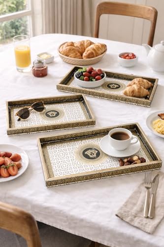 Image of Premium Wooden Serving Tray Set of 3 | Ethnic Indian Art Printed Tea, Coffee & Snack Trays | Decorative Multipurpose Home & Kitchen Serving Tray (B-02)