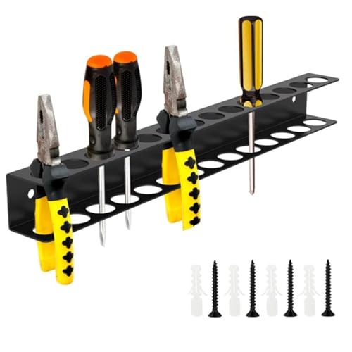 サムコス 工具 収納 ドライバーホルダー 工具差し ペンチホルダー 1個 壁掛け式 六角棒レンチ収納 多機能 高耐久 ツール収納 倉庫 作業 自宅 小屋用 道具収納 物置 省スペース 取付用フック ツール ネジ付属 (A，ブラック) [並行輸入品]