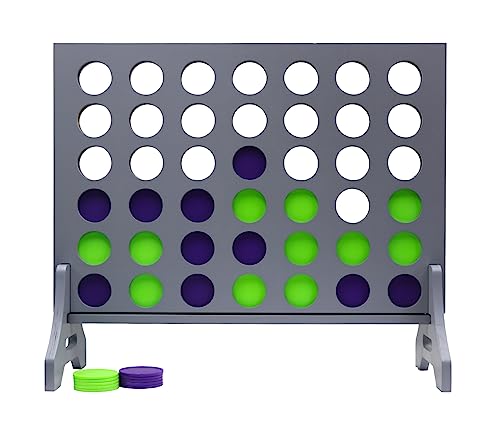 Image of Giant 4 in a Row Game for Family & Adults - Tailgating Pros Jumbo Grey Wooden Four in a Row Indoor & Outdoor Yard Game for Family Party Fun, Portable Activities for Patio, Backyard, and Camping