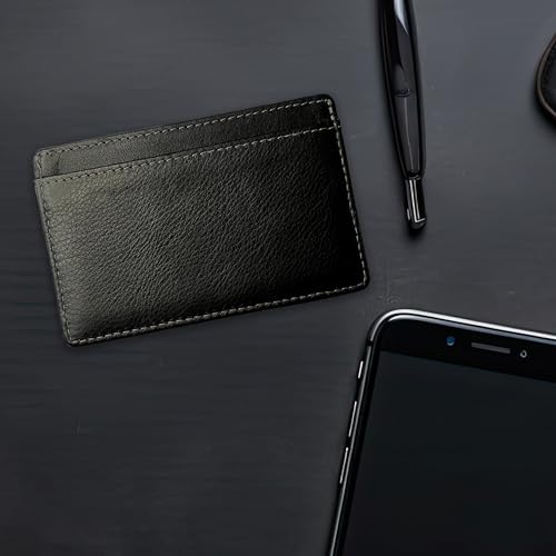 2 Card Minimalist Wallet for Men & Women - Genuine Leather Ultra Thin Black Credit Card Holder - Compatible with American Express Platinum3