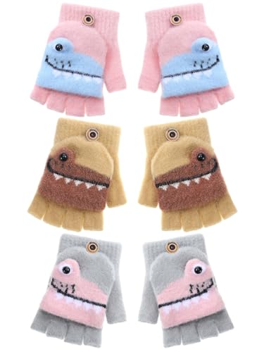 Geyoga Pairs Winter Fingerless Gloves for Kids Convertible Flip