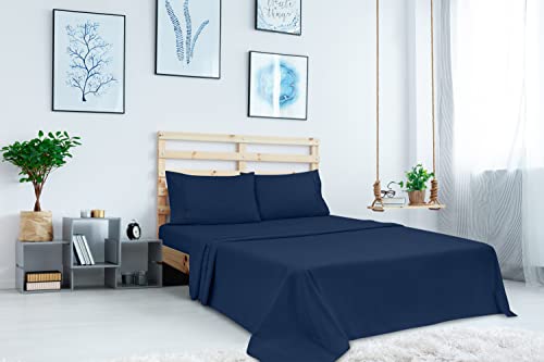 Image of Royale Linens 2 Pack Bulk Flat Sheet Set - Top Sheets - Soft 1800 Microfiber - Wrinkle & Stain Resistant - for Hotel, Massage Table, Hospital, Dorm - Full Flat Sheet Sold Separately (Full, Navy)