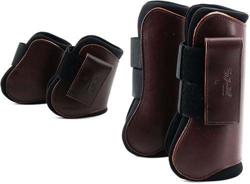 Image of Jeereal Horse Tendon Brushing Boots Open Front & Fetlock Boot | Protective Gear and Training Equipment |Neoprene,Breathable Waterproof Fabric and Genuine Leather | 4 Set
