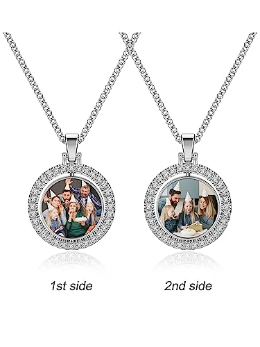 Zysta Personalized Picture Necklace Double Sided Photo Custom Memory Pendant Full Color Photo Engraved Rotating Necklace Hip Hop Jewelry for Men and Women2