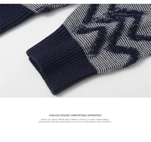 Men's Prints Crewneck Sweaters Cable Knit Thermal Pullover Sweater4