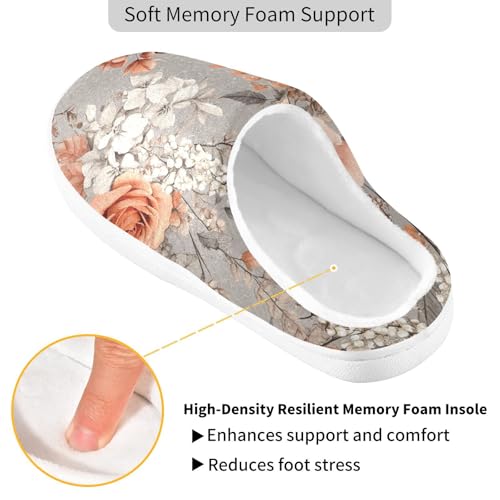 JUNZAN Fall Flowers Rose Sage Grey Mens Cotton Slipper Non Slip Memory Foam Indoor Slippers for Hospital Christmas Presents 6-72