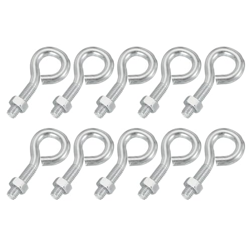 Image of PATIKIL M5x20mm Eye Bolts, 10 Pcs Carbon Steel Threaded Eyebolt Eye Hooks Screws with Nut for Hanging or Securing Cables Silver