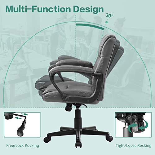 Shahoo Office Chair Swivel Task Seat With Ergonomic Mid-Back, Waist Support, Pu Leather (1Pack), Gray #TOP6