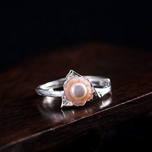 Bague réglable perle et fleur en argent pour soirées et mariages