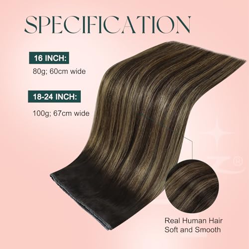 Image of Easyouth 100g Butterfly Weft Human Hair Extensions Balayage Brown Genius Weft Hair Extensions Human Hair Dark Brown Ombre PU Hole Wefts Extension Human Hair Seamless 20 In Lightweight Hair Extension