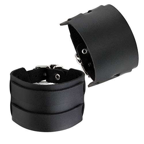 MILAKOO 2 Couches Large Ceinture Bracelet En Cuir Ensemble pour Hommes Punk Gothique Biker Bracelet Noir Cover