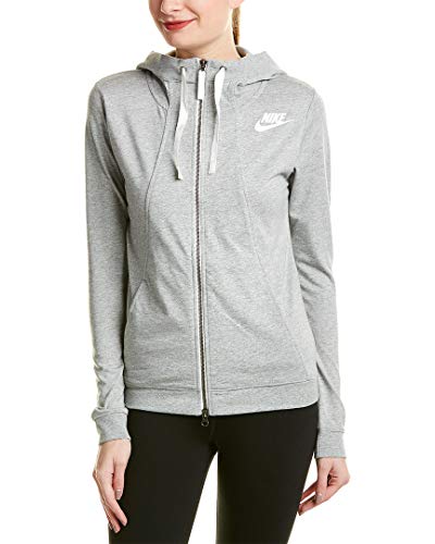 Nike Womens Gym Classic Full Zip Hooded Sweatshirt Grey Heather/Sail 924081-063 Size X-Small