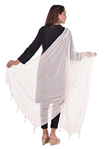 Image of YOUTHQUAKE Soft Chiffon Dupatta with Golden Foil Print & Tassels for Women & Girls