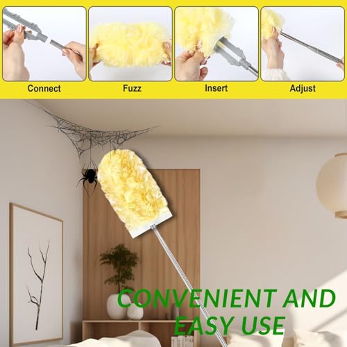 Image of Duster Refills,Static Dust Removal Brush Disposable Replacement Head Compatible with Swiffer Duster Refills for Electronics, Furniture, Blinds, Ceiling Fans (Yellow, 30 Refills+1 Extension Pole)