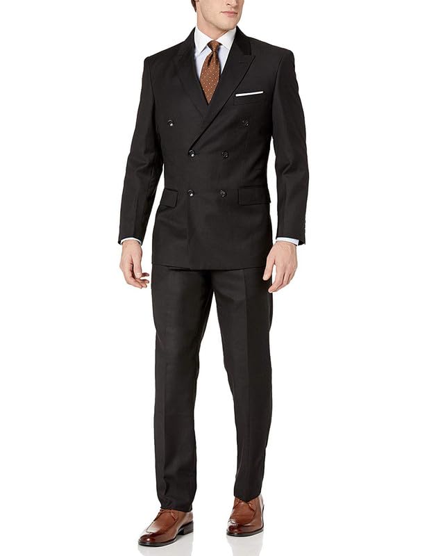 Adam Baker Men's Slim Fit Double-Breasted 2-Piece (Jacket & Pants) Wool Suit Set