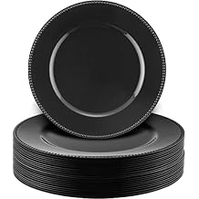 Didaey 24 Pack Metallic Charger Plates 13inch Round Elegant Serving Plates Plastic Disposable Chargers Bulk Dinnerware Set for Dinner Wedding Party Events Catering DecorationBlack,Beaded Rim