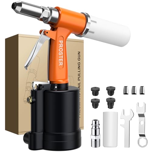 Proster Remachadora Neumatica para Remaches de 2.4 mm a 4.8 mm con 4 Boquillas y Fuerza de 1408KGF Pistola Remachadora de Aire Hidraulica para Bricolaje Automoción y Industria