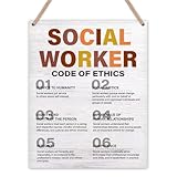 Social Worker Wooden Sign Wall Decor, Social Worker Gift, Rustic Social Worker Code of Ethics Wood Plaque Sign Hanging Home Office Door Wall Decoration 8 X 10 Inch