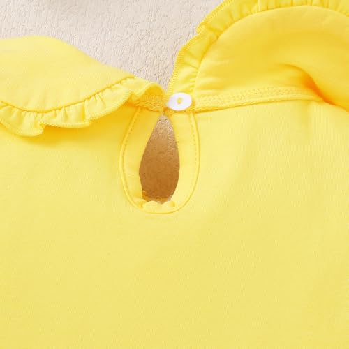 Image of Magic Park 12M-14Y Toddler Short Sleeve T-Shirt Girls Ruffle Blouse Kids Solid Color Tee Casual Tops Holiday Clothes