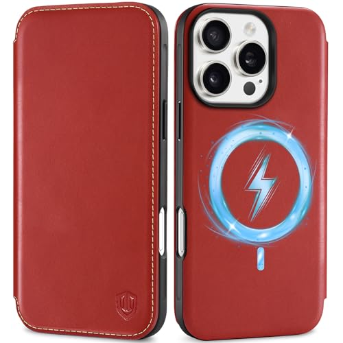 Étui en cuir véritable pour iPhone 16 Pro coque fine rouge rétro premium