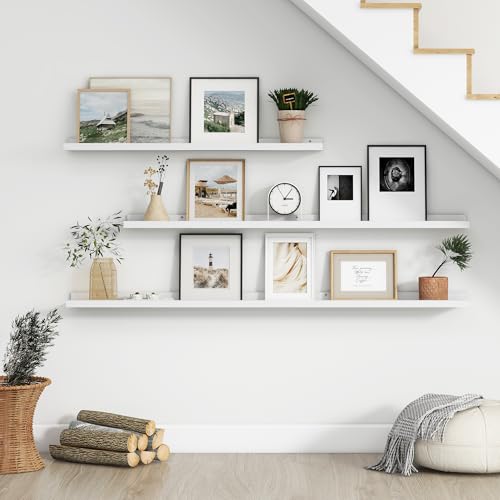 Floating Picture Ledge Shelves for Wall Set of 4, 48 Inch Wall Shelves with Lip Long Large Nursery Book Shelf for Toys Storage Kids Bookshelf Wall Mounted Living Room Bedroom Decor Frames - Thumbnail 6