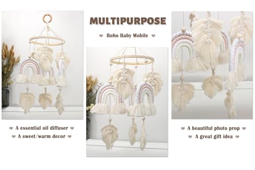 image for JILPAK Boho Baby Mobile Baby Crib Mobile Nursery Cot Mobile Macrame Ra