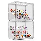 Acrylic Display Case for Collectibles with LED Light, 3 Layer Adjustable Figure Display Case with Magnetic Door, Lighted Display Box Stackable Clear Blind Box for Action Figure, Popmart, 2 Pack