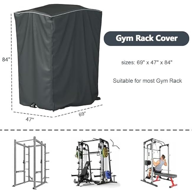 Power Cage Cover,Strength Training Power Cage Covers,84 H x 47 L x 69 W-Squat Rack Cage Accessories Outdoor And indoor Universal Dust and Waterproof Four-Season Protective Cover-Black