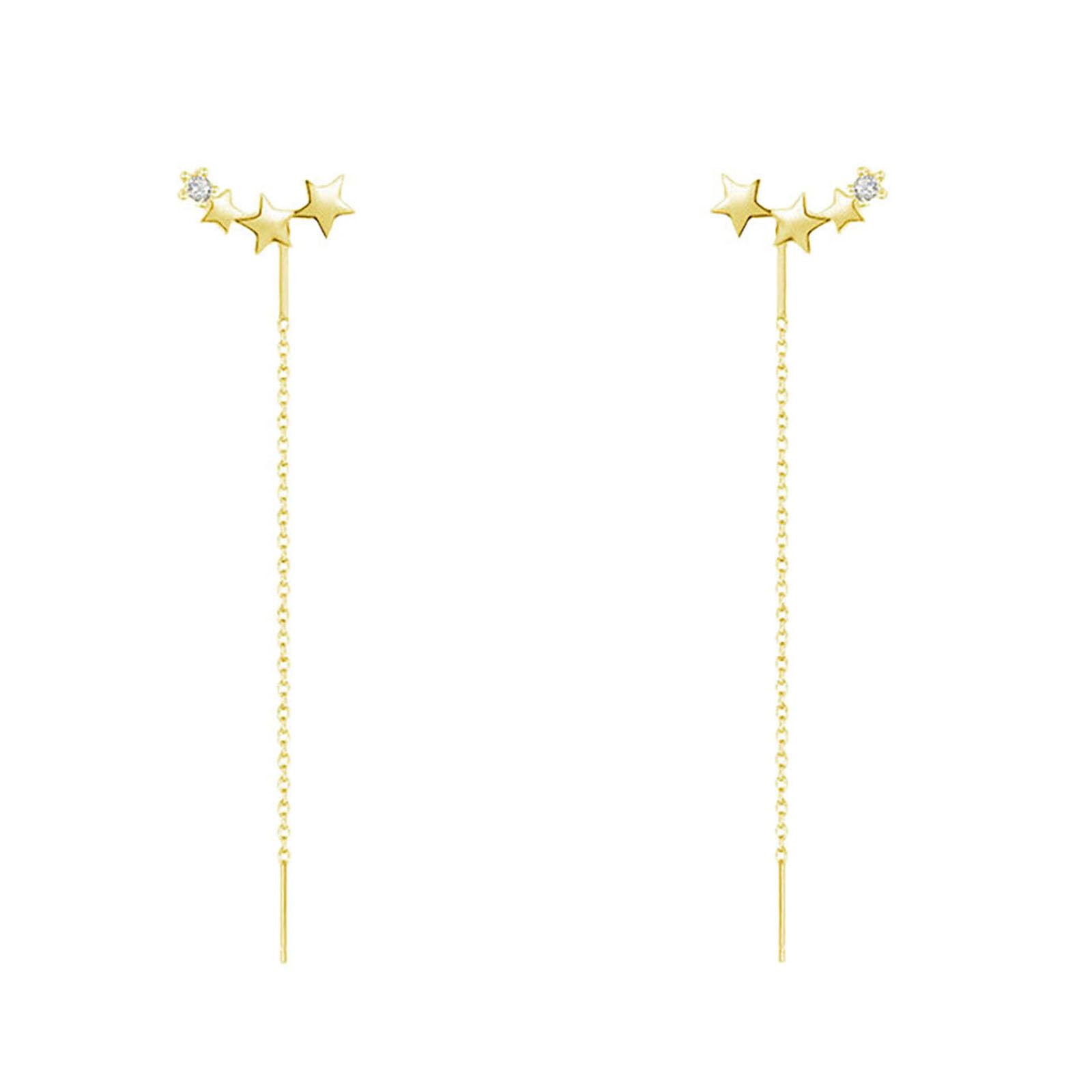 HmzidzPendientes de Cadena Colgantes de Estrella,Aretes de Plata Ley 925 para Mujer,Pendientes Largos Dorados Fiesta,Pendientes Hipoalergenicos para Adolescentes y Niñas(Oro)