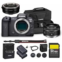 Canon EOS R5 Mirrorless Camera | 45MP Full Frame Sensor 8K Video | in-Body Image Stabilization and Dual Pixel AF for Hybrid Creators 4147C002 RF 50mm f/1.8 STM Lens + Adapter EF-EOS R + More