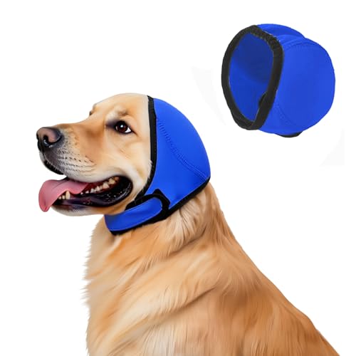 Novadex Dog Ear Muffs No Flap Ear Wrap and Cover for Hematoma Waterproof Calming Hoodie for Noise Relief Bathing Grooming and Drying Blue Small