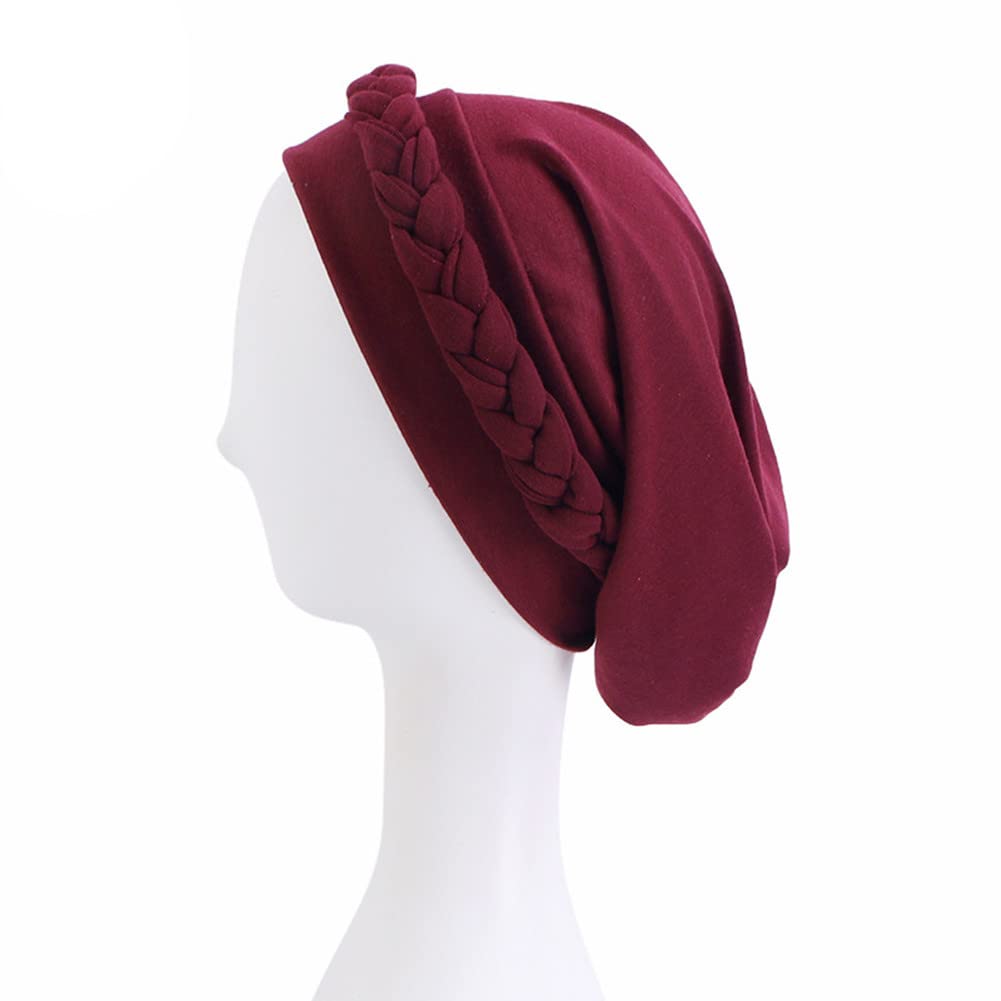 Women Chemo Turban Head Hat Pre-Tied Twisted Braid Headscarf Chemical Cancer Cap Headwrap Cover (Wine)