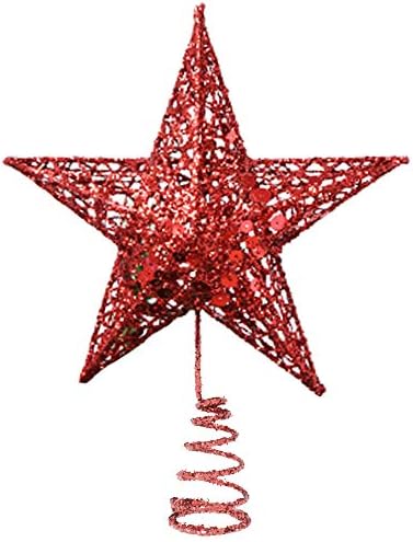 Glittered Christmas Tree Topper Star Red Star Treetop for Christmas Tree Decorations (8 inch Tree Topper Star red)
