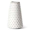 Small Flower Vase for Decor, 6 Inch White Ceramic Vase for Lego Flowers, Tulip and Pampas Grass, Embossed Farmhouse Vase for Home Living Room Dining Table Office Decor, Arctic White-Clover